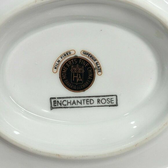 Home Arts ENCHANTED ROSE Pink Gravy Boat with Attached Underplate Germany - Picture 8 of 11